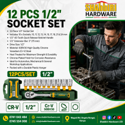 JADEVER 12-Piece 1/2" Socket Set JDST2212 – Chrome Vanadium Ratchet & Socket Kit | Shabbiri Hardware Kenya