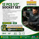 JADEVER 12-Piece 1/2" Socket Set JDST2212 – Chrome Vanadium Ratchet & Socket Kit | Shabbiri Hardware Kenya