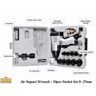 Air Impact Wrench 1/2" with 10pcs Impact Sockets (9–27mm) — Twin Hammer Pneumatic Impact Gun Kit