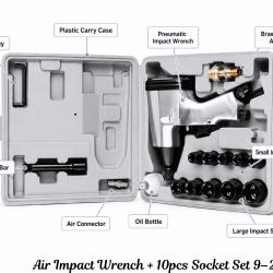Air Impact Wrench 1/2" with 10pcs Impact Sockets (9–27mm) — Twin Hammer Pneumatic Impact Gun Kit