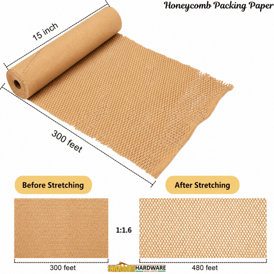 Honeycomb Packing Paper Roll 15" x 300ft – Eco-Friendly Kraft Cushioning Wrap