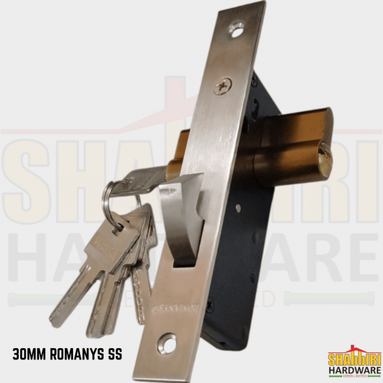 ROMANS Hook Lock Body 30mm SUS 304 Stainless Steel – Mortise Sliding Door Hook Bolt Lock with 3 Keys & Cylinder