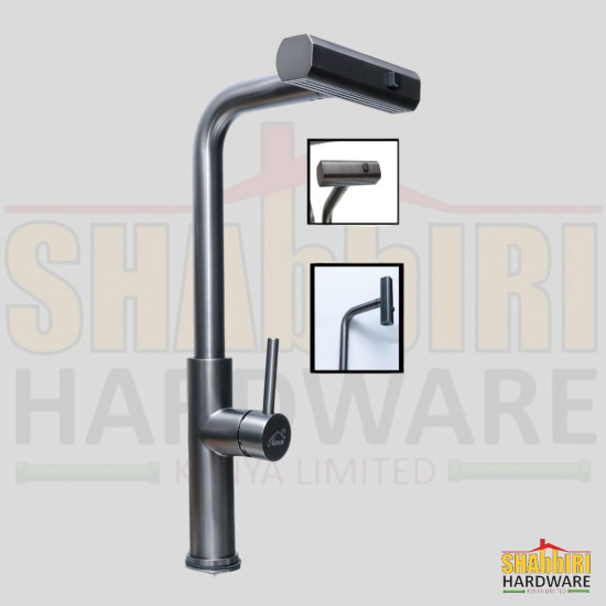 Premium Gun Grey Left-On Pull Down Kitchen Mixer